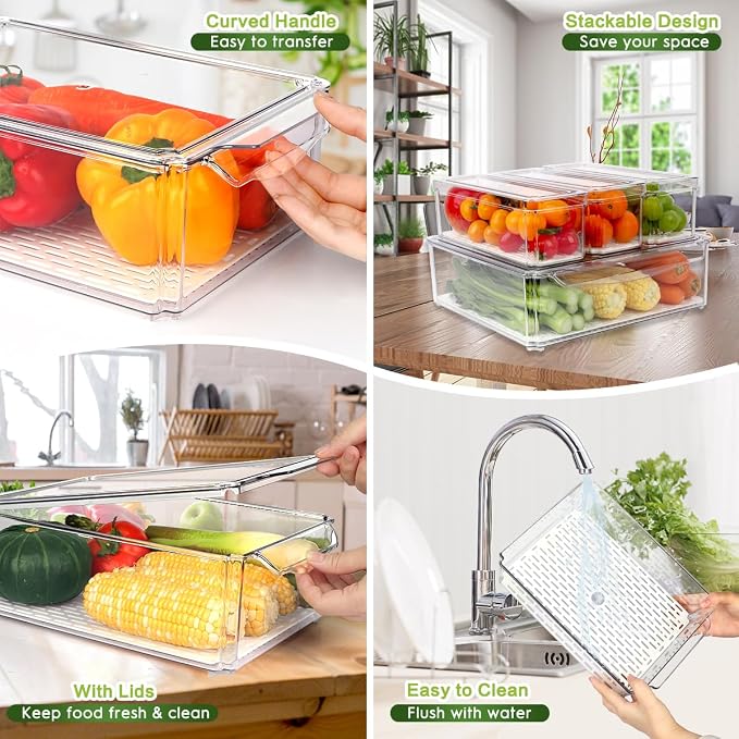 ZIJUND 4 Packs Fridge Organizers and Storage, Refrigerator Organizer Bins | Stackable BPA-Free Refrigerator Organizers and Storage Containers for Fruit, Vegetable, Food, Drinks, Cereals, Clear - Image 4