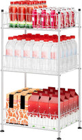 ETELI Water Bottle Storage Organizer 3 Tier Freestanding Water Bottle Holder Rack Stand Metal Drink Soda Can Organizer Beverage Shelf for Floor Pantry Kitchen Food Storage, Silver by ETELI