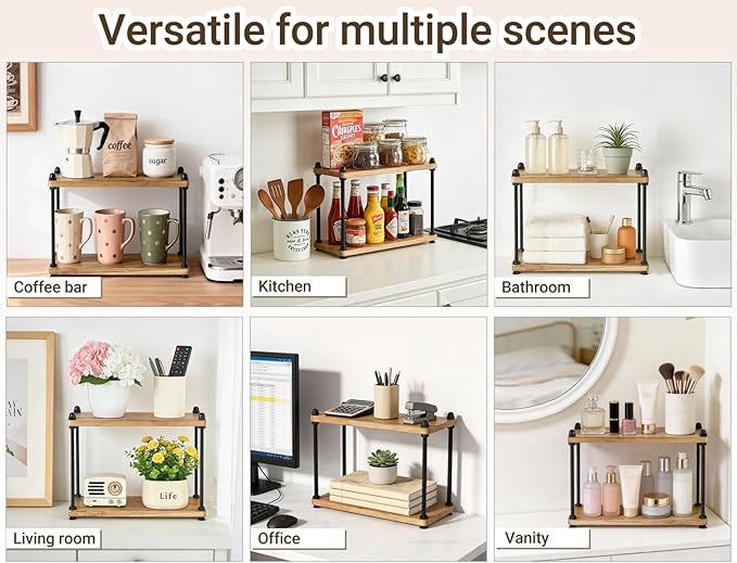 Mkono Bathroom Counter Organizer, 2 Tier Rustic Wood Countertop Sink Shelf | Light Brown, Skincare Makeup Spices Mugs Perfume Holder, Vanity Bedroom Kitchen Coffee Bar Office Storage Decor, Space-Saving - Image 6