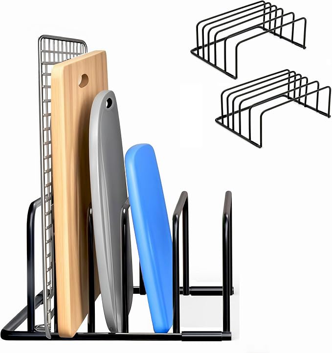 Kitchen Cutting Board Organizer Rack, 5-Slot Storage Holder for Boards, Bakeware, Cookie Sheets (2pc Black) by BanYakong