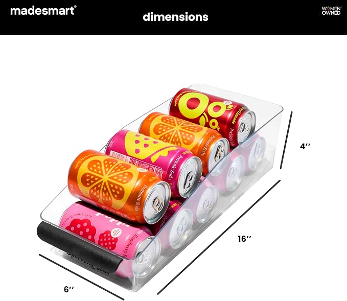 madesmart Fridge Soda Can Organizer, Clear Carbon | open compartment, holds 12 cans, kitchen utility, woman owned - Image 4
