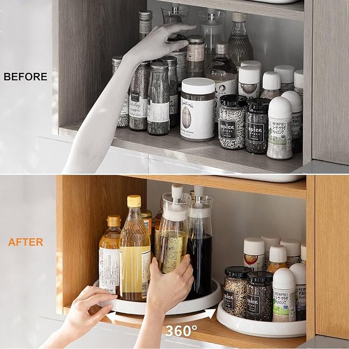 Lazy Susan Turntable Organizer 4 Pack - 10" Rotating Spice Rack Trays | Smooth 360° rotation provides easy access to items in deep cabinets, pantries, countertops, and fridges without clutter. - Image 4