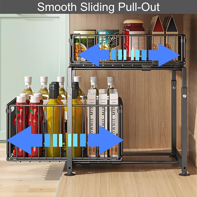 Under Sink Organizer, 2-Tier Multi-Use Kitchen and Bathroom Organizers and Storage, Slide Out Thickened Metal Under The Sink Organizer for Kitchen Bathroom Pantry (Style A White, 1 Pack) - Image 2