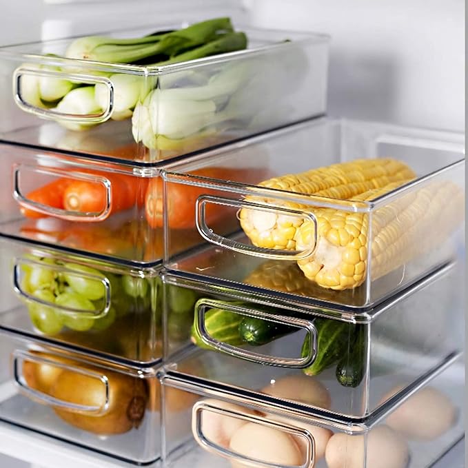 Kingrol 6 Pack Plastic Storage Bins for Pantry, Refrigerator, Countertop, Cabinet Organization, Stackable Food Storage Organizer with Handles, BPA Free, 10 x 6 x 3 Inch - Image 5