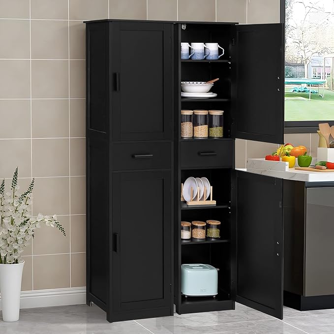 usikey 67'' Tall Storage Cabinet with 4 Shelves & 2 Doors, Bathroom Cabinet with 1 Drawer, Narrow Storage Cabinets for Bathroom, Living Room, Home Office, Black - Image 4