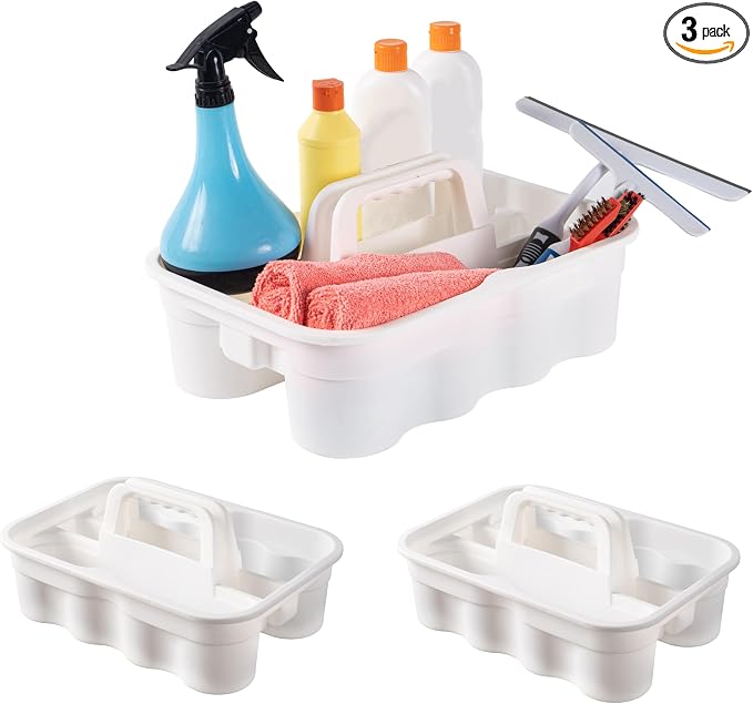 Matthew 3 Pack Large Plastic Tote Tool & Deluxe Supply Cleaning Caddy with Handle Portable Shower Basket Storage Caddy for Cleaning Products,Take-Out Drink,Bathrooms - White by MATTHEWCLEANINGPRODUCTS
