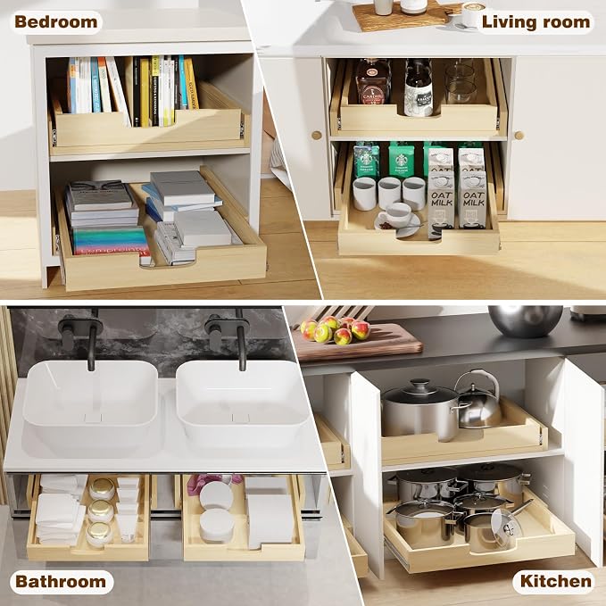 Pullout Cabinet Organizer, 26''W×21''D×3''H Slide Out Shelves for Kitchen Cabinets, Pull out Drawers for Kitchen Cabinets, Pantry, Bathroom, & Storage Organization - Image 7