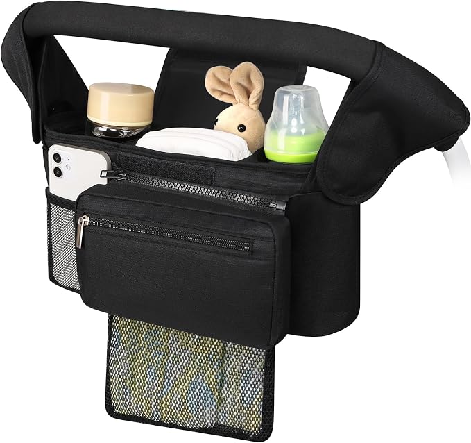 Accmor Universal Stroller Organizer with Insulated Cup Holder Detachable Phone Bag and Shoulder Strap,Stroller Bag Caddy Organizer for Uppababy, Baby Jogger, Britax Strollers by Accmor