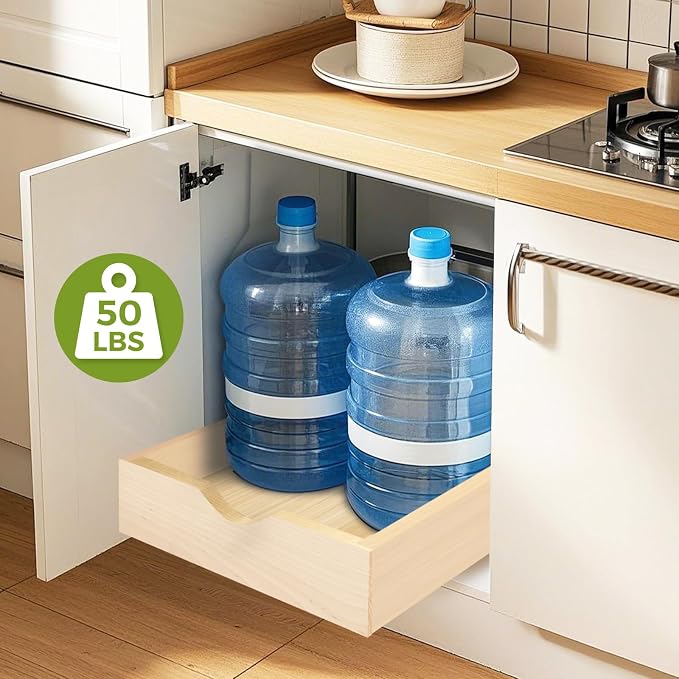 Pull Out Drawers for Cabinet Wood 17.5" Wx23 D Slide Out Organizer | Pull Out Cabinet Organizer, Solid Wood with Soft Close Bottom Rails, 57 LB Capacity, Waterproof Coating Suit Kitchen Bathroom - Image 7