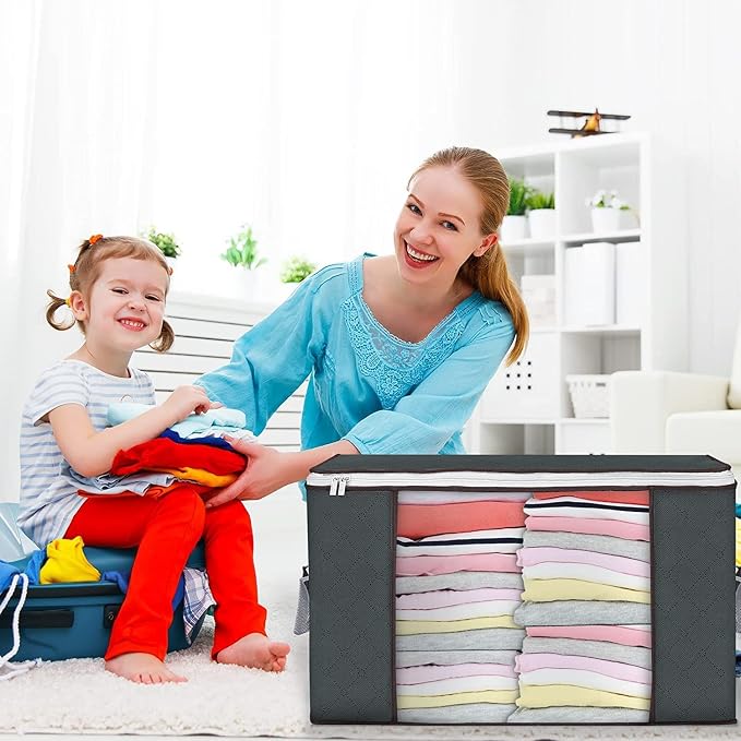 90L Large Storage Bags, 8 Pack Clothes Storage Bins Closet Organizers | Foldable Storage Containers, with Reinforced Handle, for Clothing, Blanket, Comforters, Bed Sheets, Pillows and Toys - Image 6