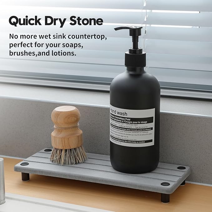 2 Pack Fast Drying Water Absorbing Diatomite Stone Mat Tray for Kitchen & Bathroom Counter - Instant Dry Sink Caddy Organizer - Vanity Holder for Soap, Sponge – Light Gray 10" x 4" - Image 3