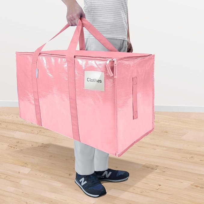 TICONN 2 Pack Extra Large Moving Bags Heavy Duty with Zippers & Carrying Handles, Durable Storage Bags Moving Boxes for Closet Organizers and Storage (2 Pack, Coral) - Image 2