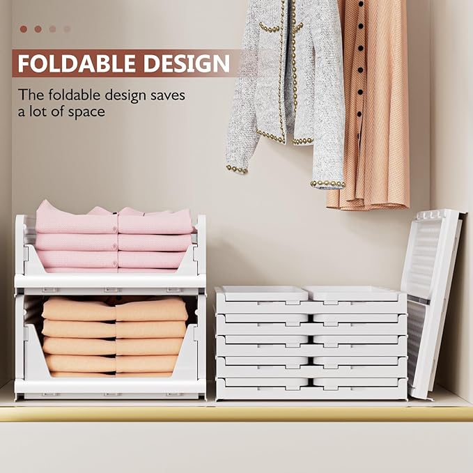 CTSNSLH 8 Pack Closet Organizers Stackable Storage Box | White stackable plastic drawer bins for closets, wardrobes, kitchens, bathrooms, offices - Image 3