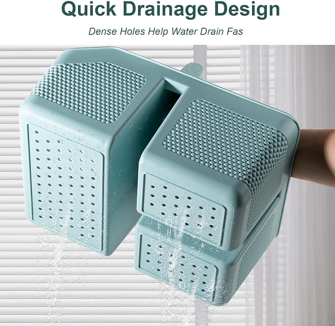 Plastic Shower Caddy Portable Shower Basket with Bamboo Handle, Blue | Cleaning Caddy Organizer Storage Tote for Bathroom, College Dorm Essentials, Bath Toy Storage - Image 4