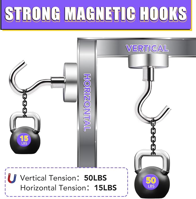 Magnetic Hooks for Cruise Cabins, 50LBS+, 6 Pack, Silver | Cruise Essentials 2026, Heavy Duty Magnets Hooks for Refrigerator, Storage, Grill, Hanging and Kitchen - Image 2
