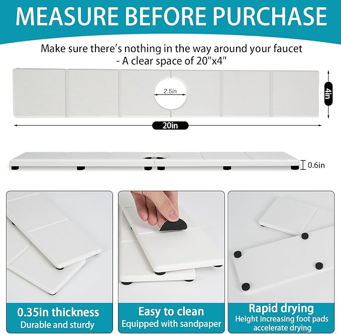 Fast Drying Faucet Mat for Kitchen Sink, Water Absorbent Diatomite Stone Sink Tray with Raised Feet, Kitchen Sink Splash Guard, Prevents Moisture Buildup, Durable Protector for Bathroom Counter - Image 6