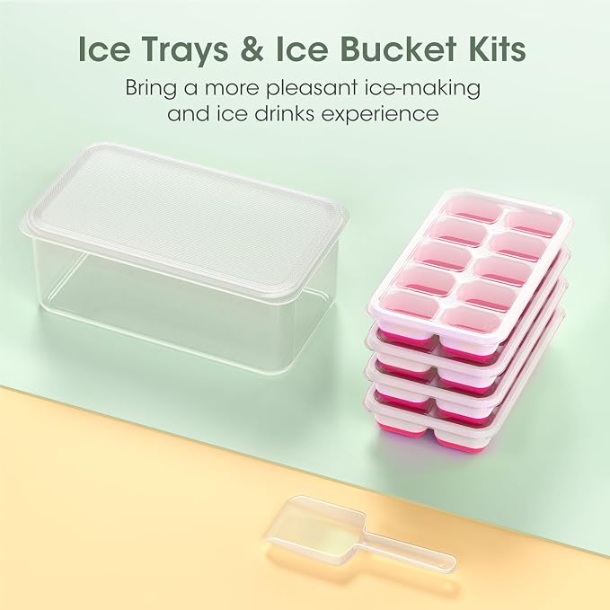 DOQAUS Ice Cube Tray with Lid and Bin,4 Pack Ice Cube Trays for Freezer | Silicone,Stackable.Easy Release Trays with Storage Bin & Scoop. Ideal for Freezer, Kitchen, RV, Cocktail, Coffee. - Image 8