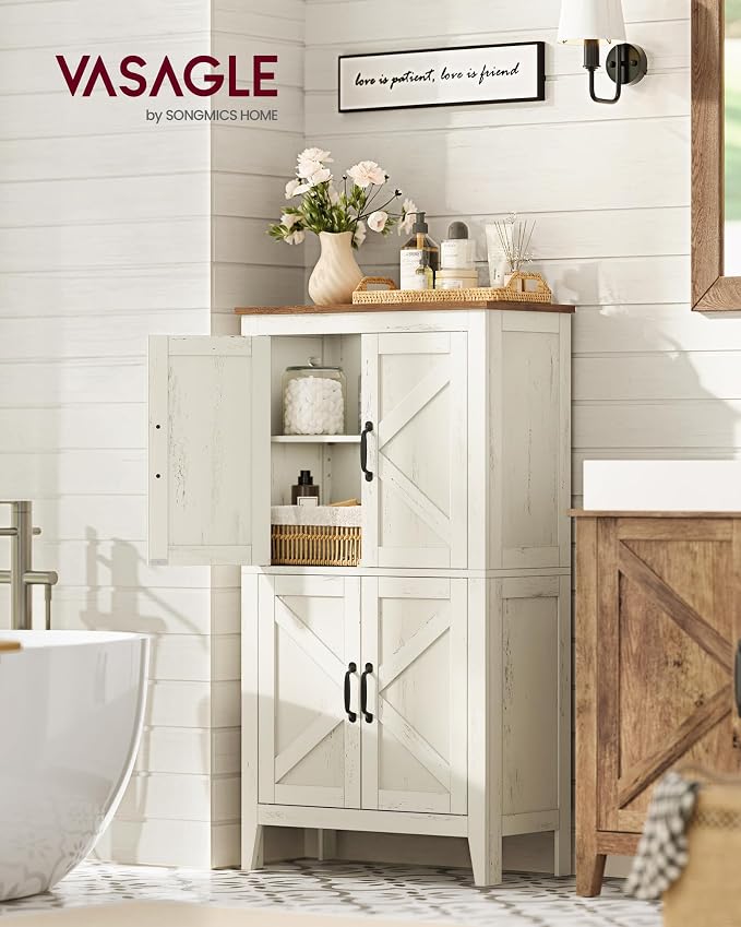 VASAGLE LIRY Collection - Farmhouse Storage Cabinet, Bathroom Floor Cabinet with Barn Doors, Freestanding Kitchen Pantry, Adjustable Shelves, for Dining Room, Living Room, Rustic White, UBBK773W01 - Image 2