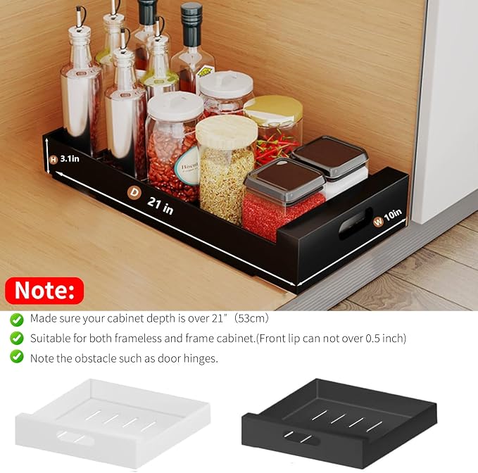 21'' Deep Pull Out Cabinet Organizer, 10'' Wide Sturdy Pull Out Drawers for Face Frame or Frameless Cabinets Adhesive, Slide Out Shelves for Pantry,Kitchen, Bathroom and Living Room - Image 2