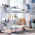 VNKZI Over Sink Dish Drying Rack, 2 Tier Full Stainless Steel Storage Adjustable Length (25.98'' to 36.61'') Kitchen Rack, Multifunctional Expandable Counter Organizer, Space Saver Dish Rack by VNKZI