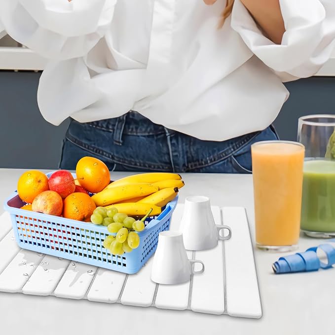 Diatomaceous Earth Stone Dish Drying Mat for Kitchen Counter – 24”x16”, Non-Slip Quick-Dry Surface, Sleek Foldable Design & Collapsible Storage, White - Image 3