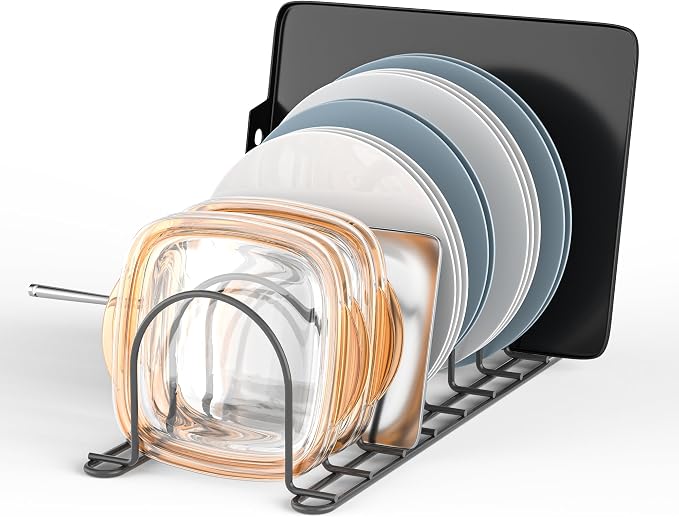 JAQ Plate Rack for Cabinet,13.5" Vertical Dish Organizer for Plates, Pot Lids, Cutting Boards & Baking Sheets, Metal Kitchen Cabinet Organizer (1-Pack, Black) by JAQ-BuyNow