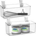 2 Pack Plastic Over Cabinet Door Organizer with Removable Hooks, Clear Hanging Baskets for Organizing Over the Cabinet Organizer Holder for Kitchen, Bathroom-Hang Outside or Inside Door-M by vacane