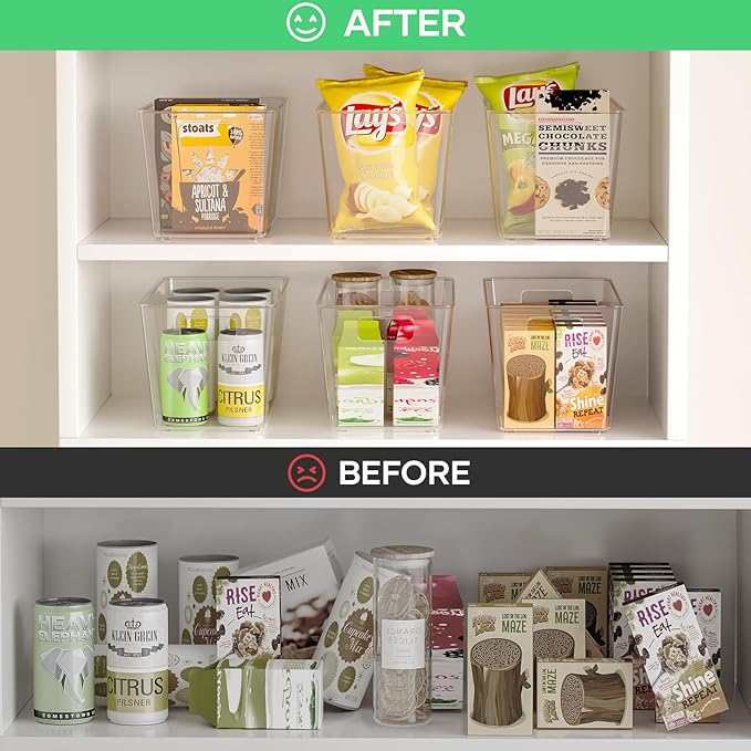6 Pack Clear Plastic Storage Bins, 11" Large Pantry Organizer Bins with Handles, Plastic Containers for Refrigerator,BPA-Free Perfect for Kitchen,Fridge,Cabinet,Pantry,Bathroom,Closet Organization - Image 5