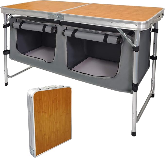 CampLand Outdoor Folding Table Aluminum Lightweight Height Adjustable with Storage Organizer for BBQ, Party, Camping by CampLand