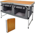 Folding Camping Table with Storage Lightweight Camp Tables Portable Indoor/Outdoor Collapsible Table Height Adjustable Camp Kitchen Perfect for Picnic, Beach, Travel, Tailgating, Backyards, BBQ, Party by HYMnature