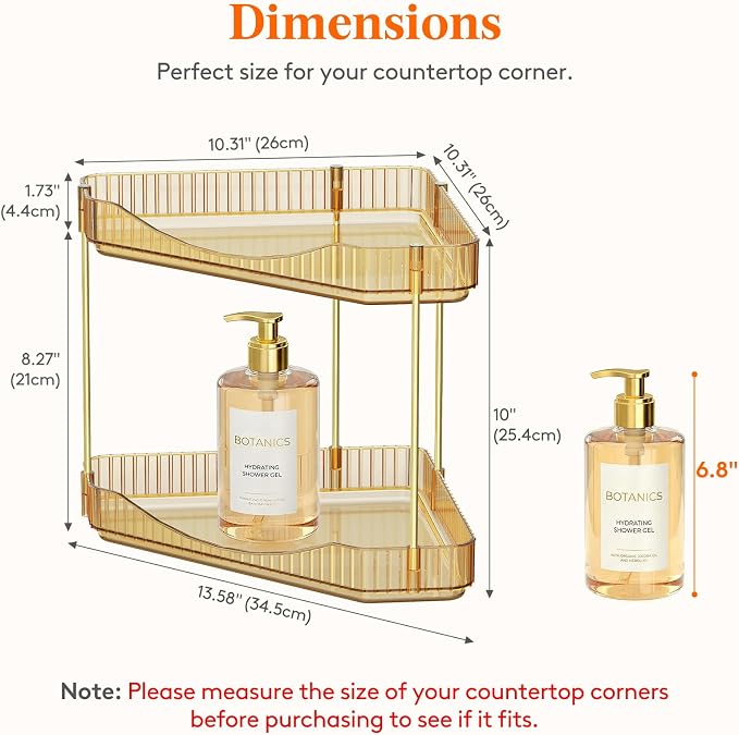 Lifewit 2 Tier Corner Bathroom Counter Organizers and Storage, Golden | Plastic Makeup Skincare Organizers Countertop, Large Sink Cosmetic Perfume Shelf for Bedroom, Dresser, Kitchen, Vanity - Image 2