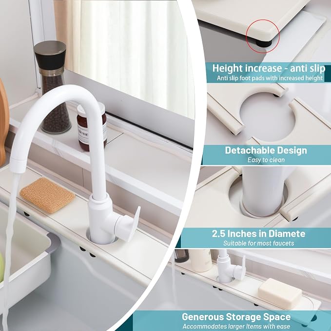 Faucet Mat for Kitchen Sink with Raised Feet, Fast Drying Diatomite Stone Sink Tray, Water Absorbent Faucet & Sink Splash Guard, Prevents Moisture Buildup, Durable Protector for Bathroom Counter - Image 3
