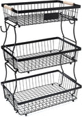 3 Tier Fruit Basket with 2 Banana Hangers, Mesh Basket Fruits Stand Produce Holder Organizer for Onion Potato Bread Snack Veggie Black by Lawhood-Mijin