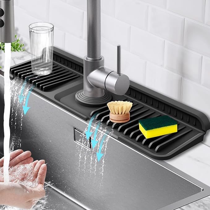 17.7-Inch Kitchen Sink Splash Guard Mat | 7° Slope for Fast Self-Draining | Snap-Lock Design | Universal & Cuttable Silicone by Hugro+Tarfive