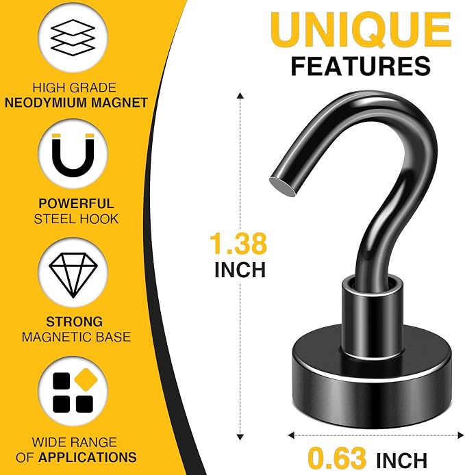 DIYMAG Magnetic Hooks for Refrigerator, Extra Strong Cruise Hook, Heavy Duty Earth Magnets with Hook Magnetic Hanger for Cabins, Grill (20P-Black) (Pack of 2) - Image 2