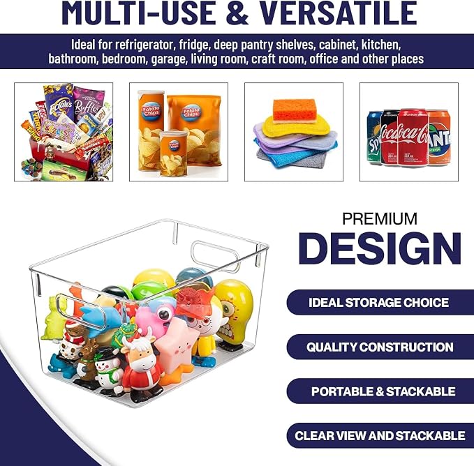 Clear Plastic Storage Bins, Pantry Organizers and Storage Containers Fridge Organizer Bins for Organizing Kitchen Cabinet Organizer Bin Bathroom Freezer Refrigerator Organization - Image 4
