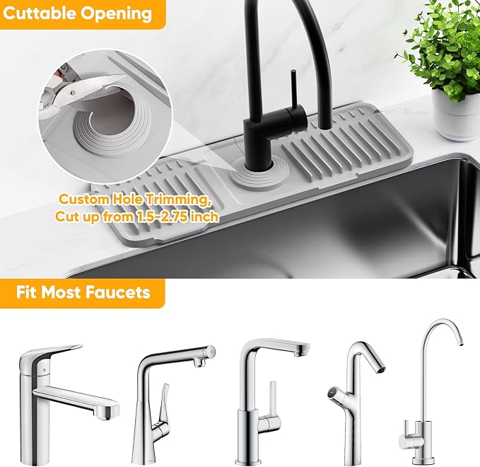 14.6 inch Faucet Mat for Kitchen Sink Splash Guard[7° Slope Fast Self-draining][Snap Lock Fit]Kitchen Sink Faucet Mat Splash Guard Kitchen Sink Area Water Splash Guard Behind Faucet Draining Mat - Image 7