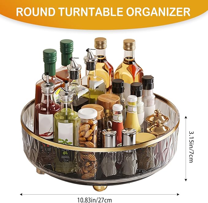 11-Inch Clear Lazy Susan, Non-Skid Rotating Storage Tray, Ideal for Kitchen Cabinets, Pantry, Refrigerator, Bathroom Countertop, Vanity Makeup Organizer, Spice Rack (Gray, 11Inch) - Image 2