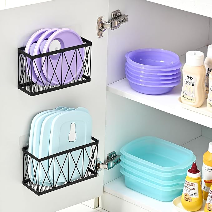 3 Pack Cabinet Organizer - Adhesive Lid Organizer Slim Space Wall Mounted Inside Cabinet Door Storage for Kitchen, Bathroom, Pantry, Under Sink - Image 3