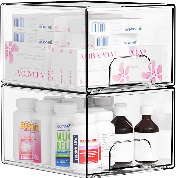 4.4" Tall Small Clear Acrylic Stackable Storage Drawers for Vanity,Under Sink,Bathroom Closet,Medicine Cabinet Organization and Plastic Storage Bins for Organizing Makeup,Baby Bottles,Pacifier,2 PCS - Image 9