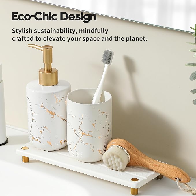 Instant Dry Sink Caddy Kitchen Sink Organizer, Quick Drying Diatomaceous Earth Stone Sink Tray Sponge Holder Soap Dish, Bathroom Countertop Vanity Dispenser Toothbrush, Gold White, 10" x 4" - Image 4