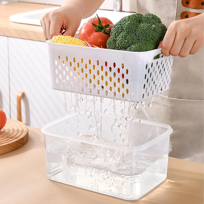 3 PCS Fruit Storage Containers for Fridge with Removable Colander | Berry Produce Storage Containers for Fridge with Strainer Lid Leakproof Containers Keep Fruits Vegetables Fresh - Image 2