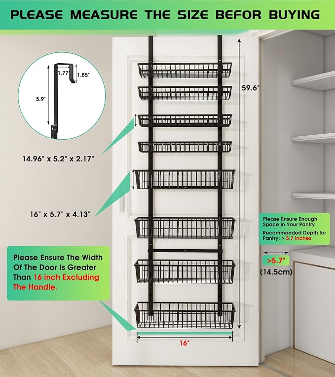 Mefirt 8-Tier Black Over The Door Pantry Organizer, Hanging Shelves | Pantry Hanging Organizers and Storage, Adjustable Heavy-Duty Metal for Home & Kitchen, Back of Door Seasoning Rack - Image 3
