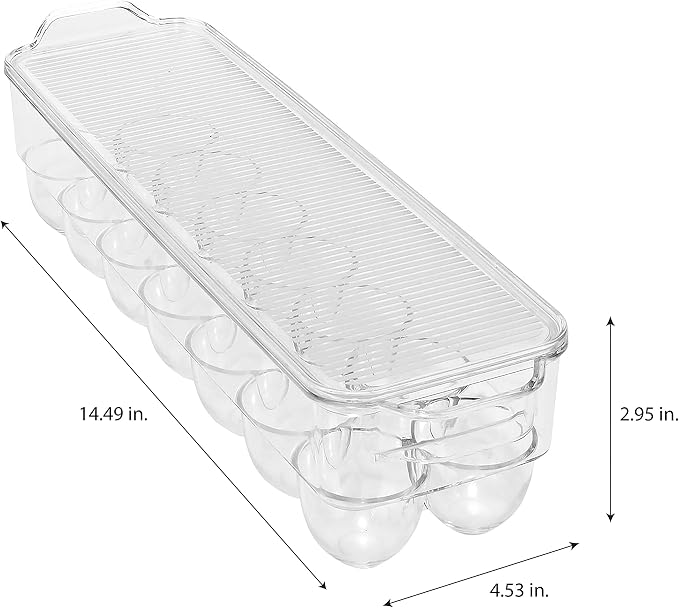 Kitchen Details Egg Crate | Dimensions: 14.5"x4.5"x2.9" | Fits 14 Eggs per Crate | Stackable | BPA Free | Easy Pull Handles | Kitchen Organization | Clear - Image 7