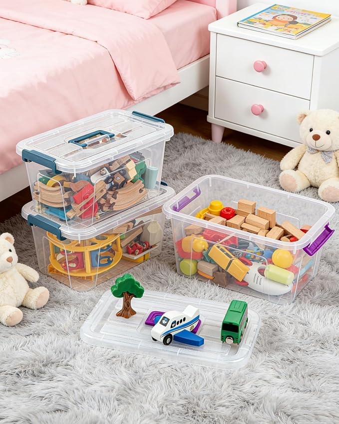 Storage Bins with Lids,7Qt Clear Stackable Storage Containers With Lids Buckle Latches.Perfect for LEGO, Crafts, Office Supplies, and Dorm Room Organization,6-Pack (Clear) - Image 5