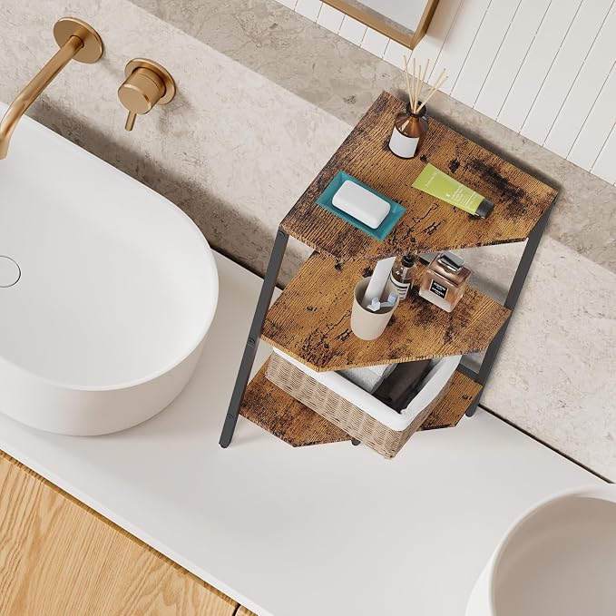 CADUKE Pedestal Sink Storage, 2 Pack Bathroom Under Vanity Storage Shelf | Under Sink Organizer Shelf, Bathroom Organizers Rack Stand, 3 Tier Wooden Corner Shelves, For Small Space, Rustic Brown - Image 8