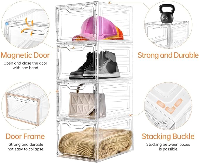 10 Pack Clear Storage Bins with Lids, 19 Qt Closet Organizers and Storage | Stackable, Magnetic Doors, Clothes Organizers and Storage, Purse Organizer, Craft Containers - Image 3