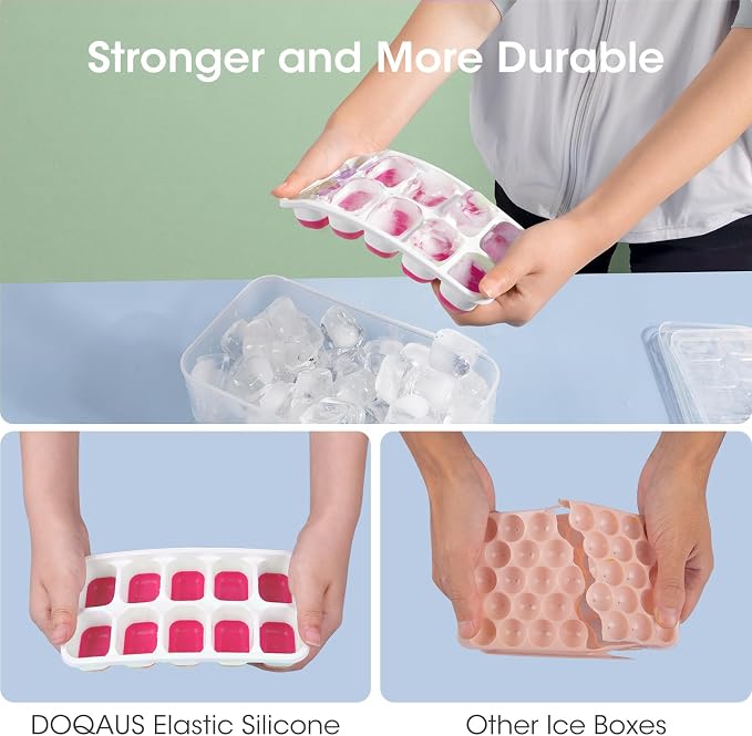 DOQAUS Ice Cube Tray with Lid and Bin,4 Pack Ice Cube Trays for Freezer | Silicone,Stackable.Easy Release Trays with Storage Bin & Scoop. Ideal for Freezer, Kitchen, RV, Cocktail, Coffee. - Image 6