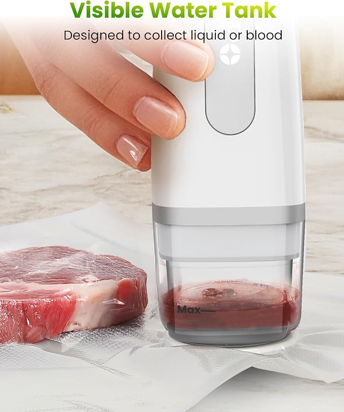 FEPPO Vacuum Sealer for Food with Visible Water Tank, Handheld Saver Compact Vacuum Sealer Machine with 30 Reusable Bags for 6X Preservation & Fresh, White - Image 2