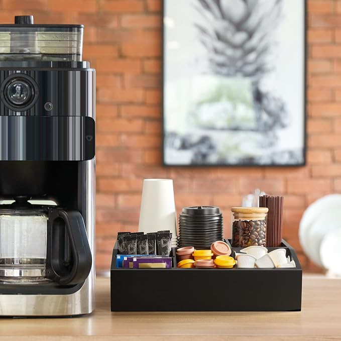 Black Coffee Station Organizer for Countertop, Coffee Bar Accessories and Organizer, Coffee Pod Holder Storage Basket for K Cup Sugar Tea - Image 3